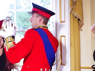 Two sexy sluts are object fucked in a catch royal palace wits a horny guard