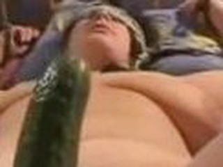 Cucumber slips in cunt