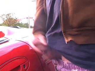 Masturbation in front red vette